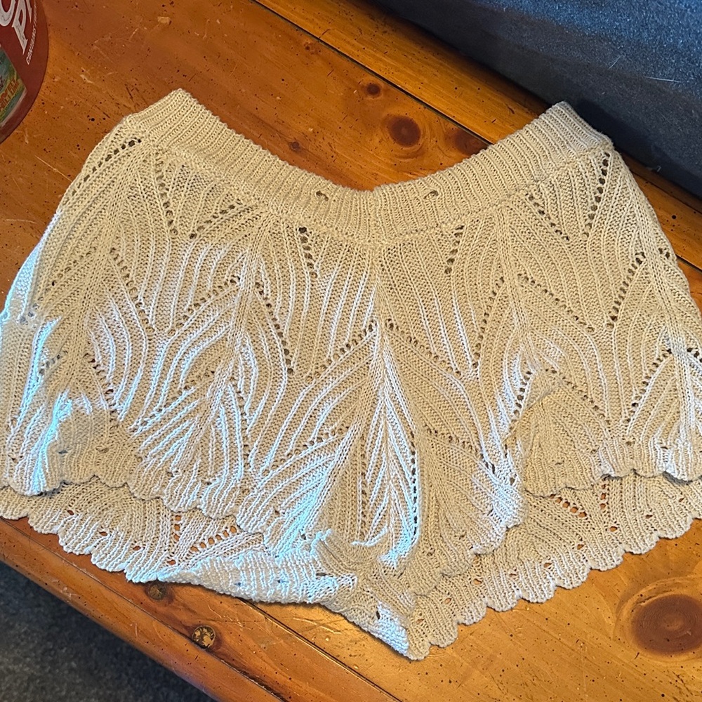 Cream Crochet Knit Shorts